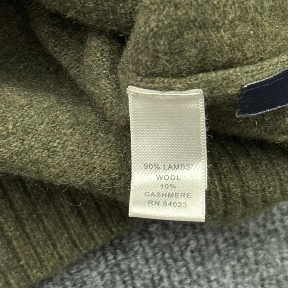 Banana Republic Quarter Zip Sweater Mens XL Olive Green Lambswool Cashmere Knit